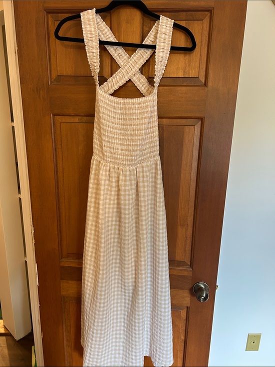 Commense Dresses & Skirts - NWT Cream Gingham Smocked Maxi Sundress